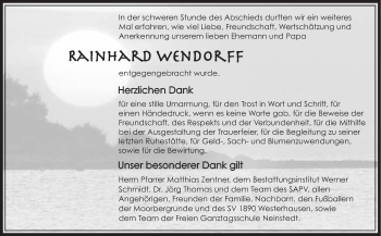 Traueranzeige von Rainhard Wendorff von Super Sonntag Quedlinburg