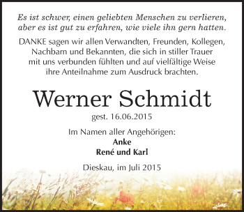 Traueranzeige von Werner Schmidt von Mitteldeutsche Zeitung Halle/Saalkreis