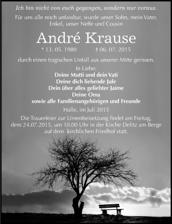 Traueranzeige von André Krause von Mitteldeutsche Zeitung Halle/Saalkreis