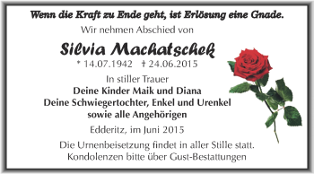 Traueranzeige von Silvia Machatschek von WVG - Wochenspiegel Dessau / Köthen
