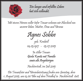 Traueranzeige von Agnes Sobbe von Mitteldeutsche Zeitung Aschersleben