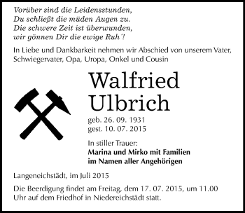 Traueranzeige von Walfried Ulbrich von Mitteldeutsche Zeitung Merseburg/Querfurt