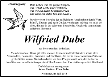 Traueranzeige von Wilfried Dube von Mitteldeutsche Zeitung Quedlinburg