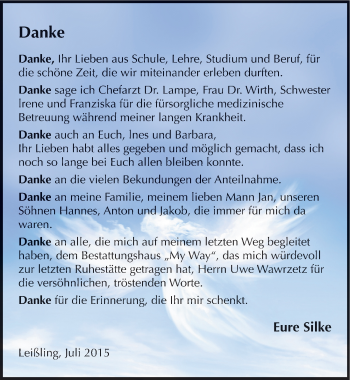 Traueranzeige von Silke  von Mitteldeutsche Zeitung Weißenfels