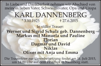 Traueranzeige von Karl Dannenberg von Mitteldeutsche Zeitung Halle/Saalkreis