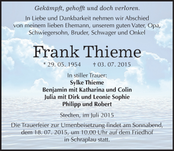Traueranzeige von Frank Thieme von Mitteldeutsche Zeitung