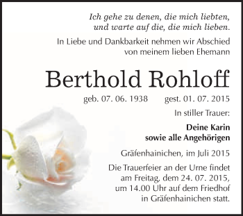 Traueranzeige von Berthold Rohloff von WVG - Wochenspiegel Wittenberg