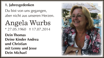 Traueranzeige von Angela Wurbs von Super Sonntag Dessau / Köthen