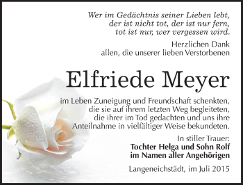 Traueranzeige von Elfriede Meyer von Mitteldeutsche Zeitung Merseburg/Querfurt