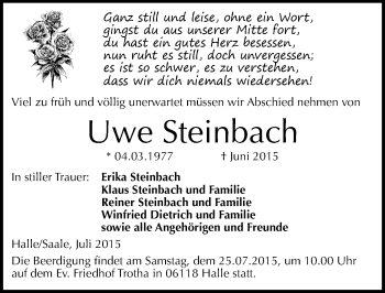 Traueranzeige von Uwe Steinbach von Mitteldeutsche Zeitung Halle/Saalkreis