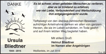 Traueranzeige von Ursula Bliedtner von WVG - Wochenspiegel NMB / WSF / ZTZ