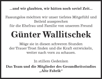 Traueranzeige von Günter Wallitschek von Super Sonntag Dessau / Köthen