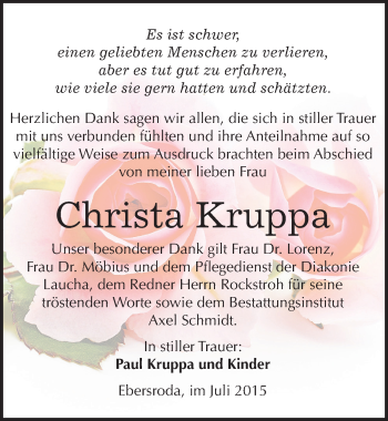 Traueranzeige von Christa Kruppa von Mitteldeutsche Zeitung