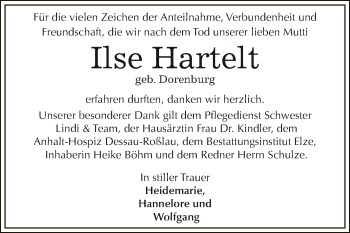 Traueranzeige von Ilse Hantelt von WVG - Wochenspiegel Dessau / Köthen