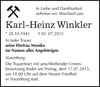 Traueranzeige von Karl-Heinz Winkler von Mitteldeutsche Zeitung Naumburg/Nebra