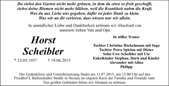 Traueranzeige von Horst Scheibler von WVG - Wochenspiegel Dessau / Köthen