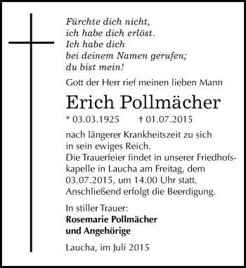 Traueranzeige von Erich Pollmächer von Mitteldeutsche Zeitung Naumburg/Nebra