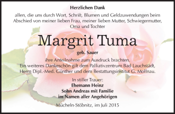 Traueranzeige von Margrit Tuma von Mitteldeutsche Zeitung Merseburg/Querfurt