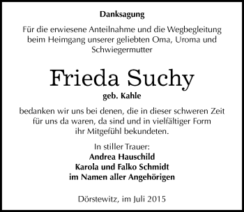 Traueranzeige von Frieda Suchy von Mitteldeutsche Zeitung Merseburg/Querfurt