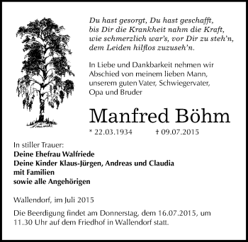 Traueranzeige von Manfred Böhm von Mitteldeutsche Zeitung Merseburg/Querfurt