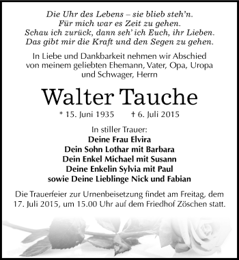 Traueranzeige von Walter Tauche von Mitteldeutsche Zeitung Merseburg/Querfurt