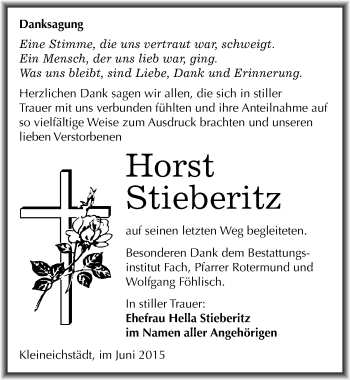 Traueranzeige von Horst Stieberitz von Mitteldeutsche Zeitung Merseburg/Querfurt