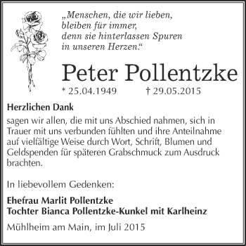 Traueranzeige von Peter Pollentzke von Super Sonntag Merseburg