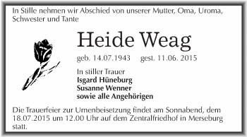 Traueranzeige von Heide Weag von WVG - Wochenspiegel Merseburg