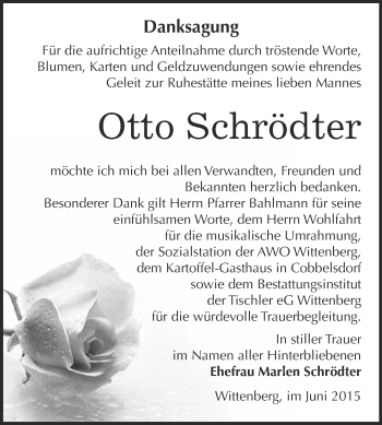 Traueranzeige von Otto Schrödter von WVG - Wochenspiegel Wittenberg