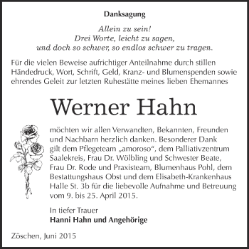Traueranzeige von Werner Hahn von WVG - Wochenspiegel Merseburg