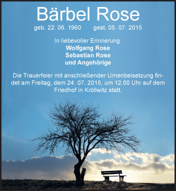 Traueranzeige von Bärbel Rose von Mitteldeutsche Zeitung Halle/Saalkreis