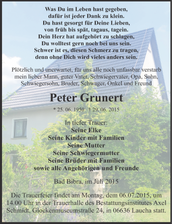 Traueranzeige von Peter Grunert von Mitteldeutsche Zeitung Naumburg/Nebra