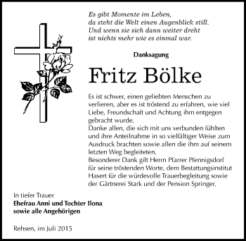 Traueranzeige von Fritz Bölke von Mitteldeutsche Zeitung Wittenberg