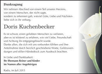 Traueranzeige von Doris Kuchenbecker von WVG - Wochenspiegel Wittenberg