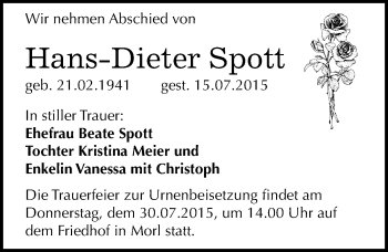 Traueranzeige von Hans-Dieter Spott von Mitteldeutsche Zeitung Halle/Saalkreis