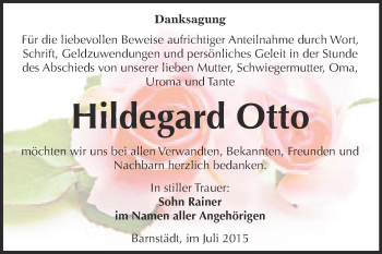 Traueranzeige von Hildegard Otto von WVG - Wochenspiegel Merseburg