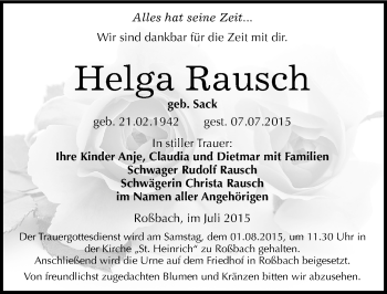 Traueranzeige von Helga Rausch von Mitteldeutsche Zeitung Merseburg/Querfurt