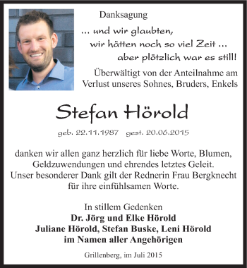 Traueranzeige von Stefan Hörold von Mitteldeutsche Zeitung Sangerhausen
