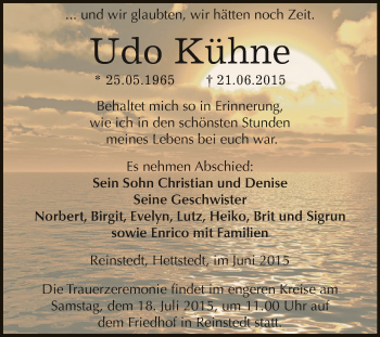 Traueranzeige von Udo Kühne von Super Sonntag Aschersleben