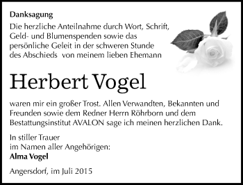 Traueranzeige von Herbert Vogel von Mitteldeutsche Zeitung Halle/Saalkreis