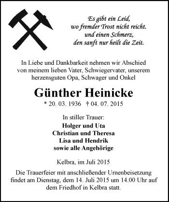 Traueranzeige von Günther Heinicke von Mitteldeutsche Zeitung Sangerhausen