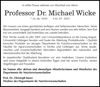 Traueranzeige von Michael Wicke von Mitteldeutsche Zeitung Halle/Saalkreis
