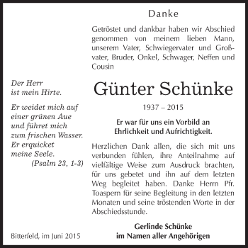 Traueranzeige von Günter Schünke von WVG - Wochenspiegel Bitterfeld