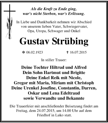 Traueranzeige von Gustav Strübing von Mitteldeutsche Zeitung
