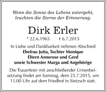 Traueranzeige von Dirk Erler von Mitteldeutsche Zeitung Halle/Saalkreis