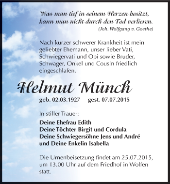 Traueranzeige von Helmut Münch von Mitteldeutsche Zeitung Bitterfeld