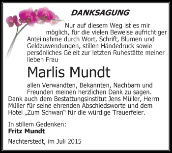 Traueranzeige von Marlis Mundt von Super Sonntag Aschersleben