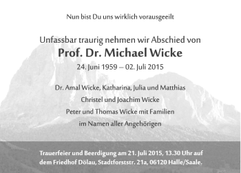 Traueranzeige von Michael Wicke von Mitteldeutsche Zeitung