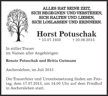 Traueranzeige von Horst Potuschak von Super Sonntag Aschersleben