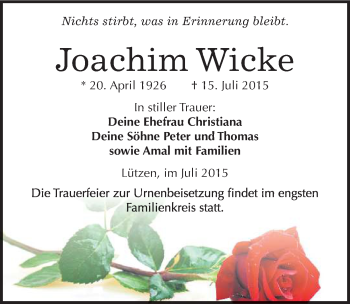 Traueranzeige von Joachim Wicke von Mitteldeutsche Zeitung Weißenfels